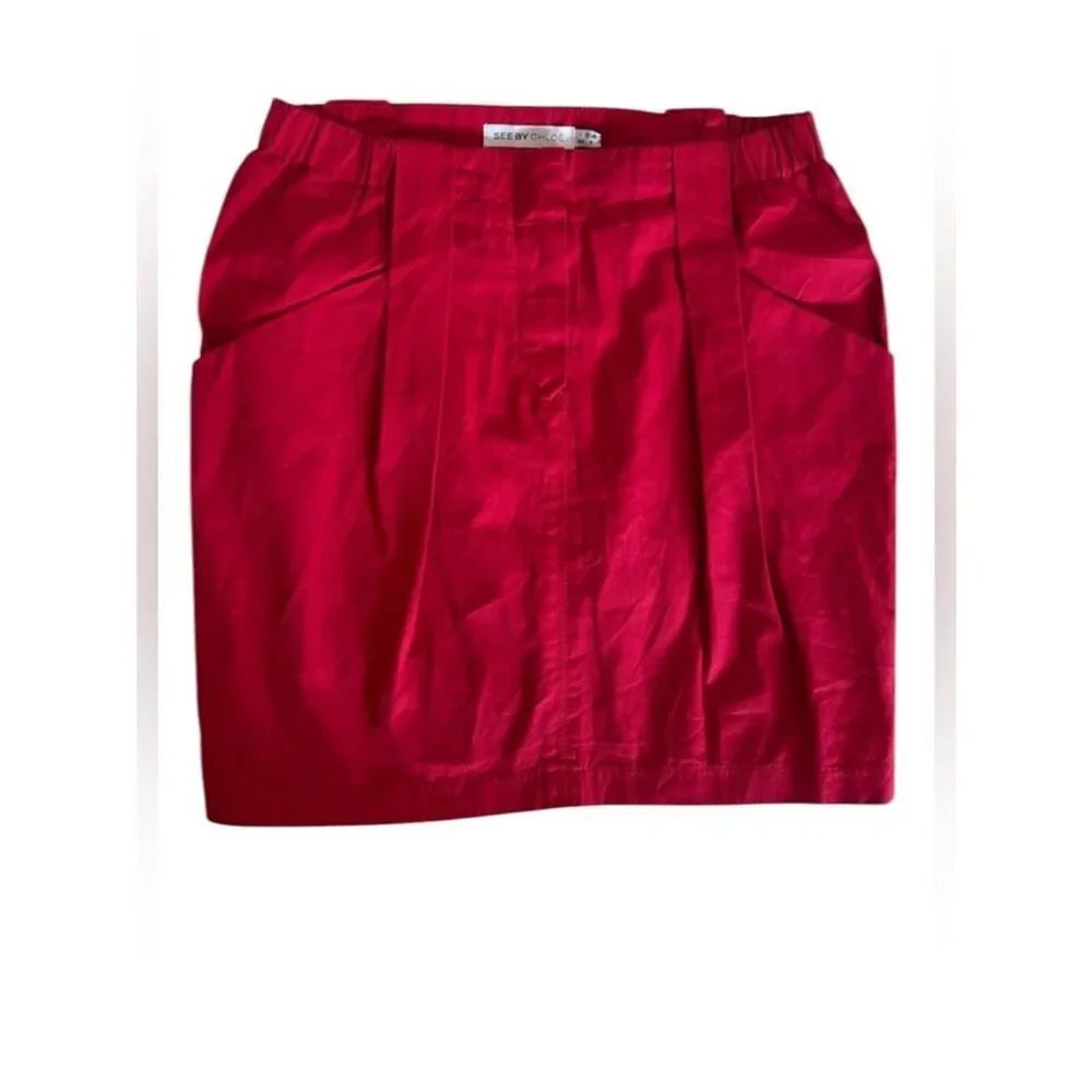 See By Chloe Vibrant Red Pleated Cotton-Blend Mini Skirt size 4